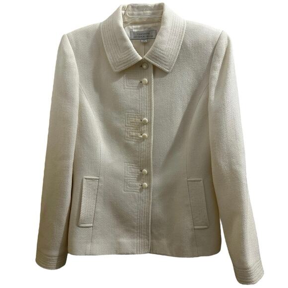 Tahari ASL Off-White/ Cream Woven Blazer Suit Jacket Decorative Stitching Mod 6 - Picture 1 of 14